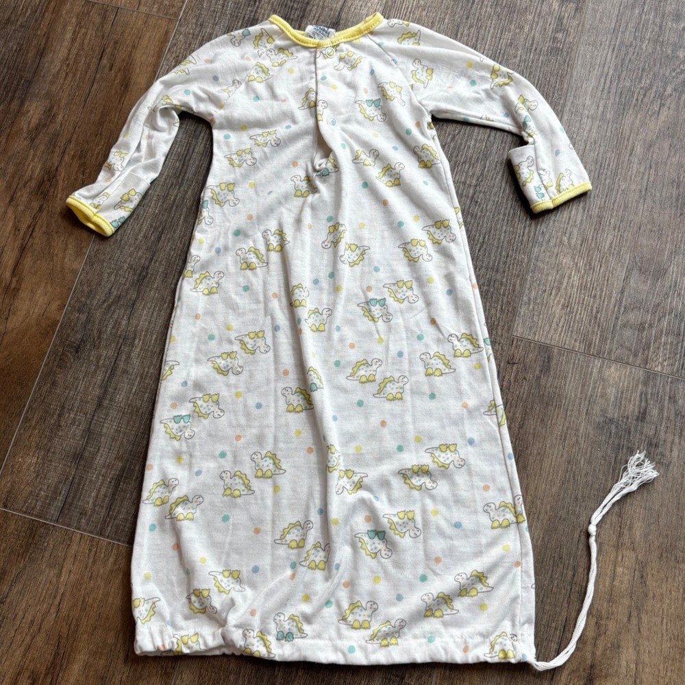 Vintage Carters Baby Dinosaur Print Sleep Gown White Yellow Layette USA 13 lb